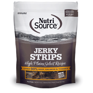 NutriSource High Plains Select Jerky Strips Dog Treats 4oz nutrisource, nutri source, jerky, high plains select, dog treats, strips